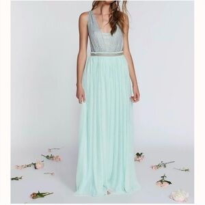 Elegant Silver and Mint Green Gown